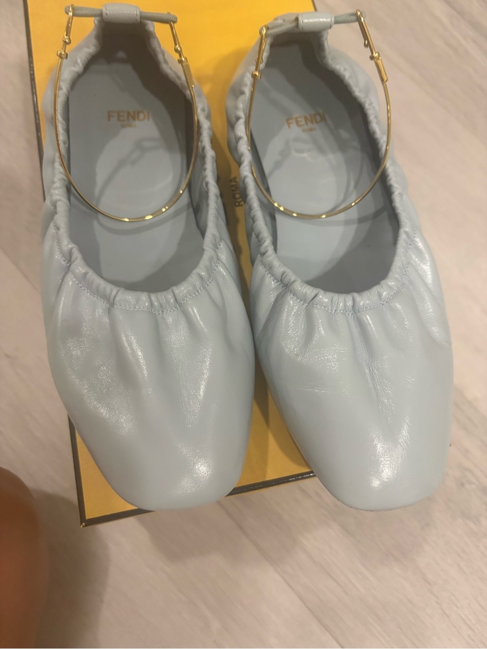 Fendi Pale Blue Leather Ballerina Flat with Gold Hoop - Picture 7 of 10